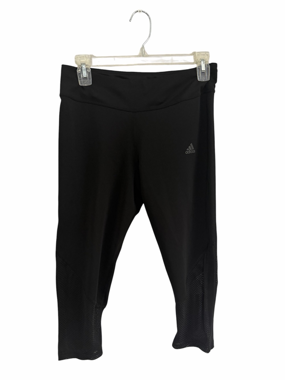 adidas Black Cropped Womens Athletic Leggings with Mesh Panels